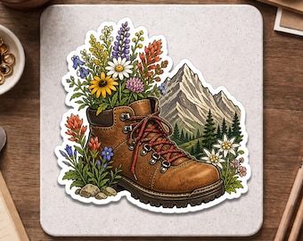 Sticker fleurs sauvages pour chaussures de randonnée - Sticker nature aventure en montagne - Cadeau imperméable pour amateur de plein air - Sticker vinyle pour voyage, voiture ou ordinateur portable