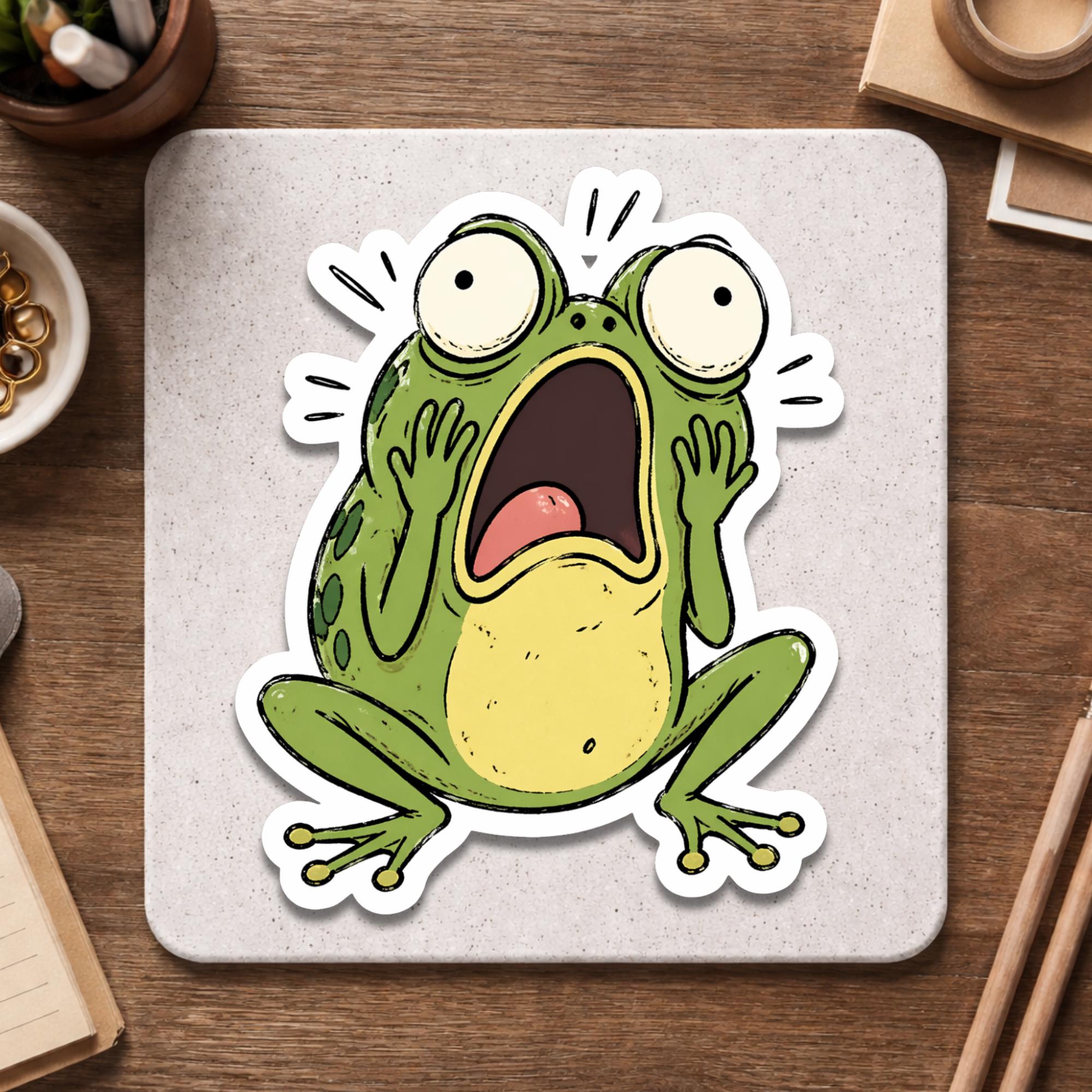 Funny Frog Sticker - Shocked Frog Decal - Cute Animal Sticker - Meme ...