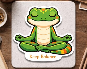 Sticker grenouille méditant - joli dessin de yoga grenouille verte - garder l'équilibre - art grenouille inspirant - stickers de relaxation pour les amateurs de yoga