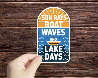 1 sticker rayons de soleil, vagues de bateau et journées sur le lac, autocollants de lac, autocollants d'extérieur, autocollants de bouteille d'eau, autocollants d'ordinateur portable, décalcomanies
