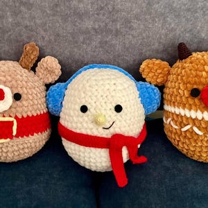 Pattern set of 3 toys Crochet Christmas plushies pattern Amigurumi deer pattern Crochet snowman pattern