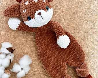 Crochet deer snuggler pattern Deer lovey pattern Cute animal plushie pattern