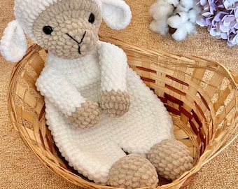 Crochet sheep snuggler pattern Lamb lovey pattern Animal baby cuddle toy pattern
