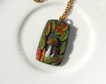 Brown Mushroom Necklace - Small Forest Pendant from Polymer Clay