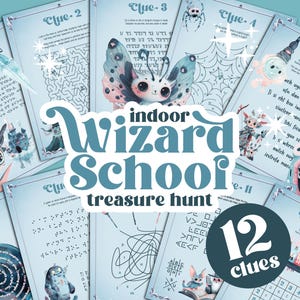 Wizard School treasure hunt clues, Magic Witch hunt clues, Indoor Treasure Hunt, Game for Older Kids, Halloween Game
