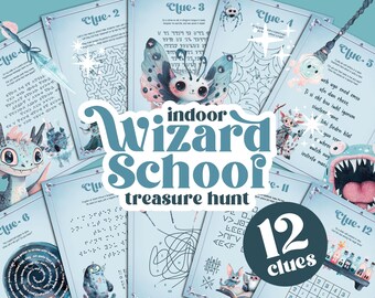Pistas para la búsqueda del tesoro en la escuela de magos, pistas para la búsqueda de la bruja mágica, búsqueda del tesoro en interiores, juego para niños mayores, juego de Halloween