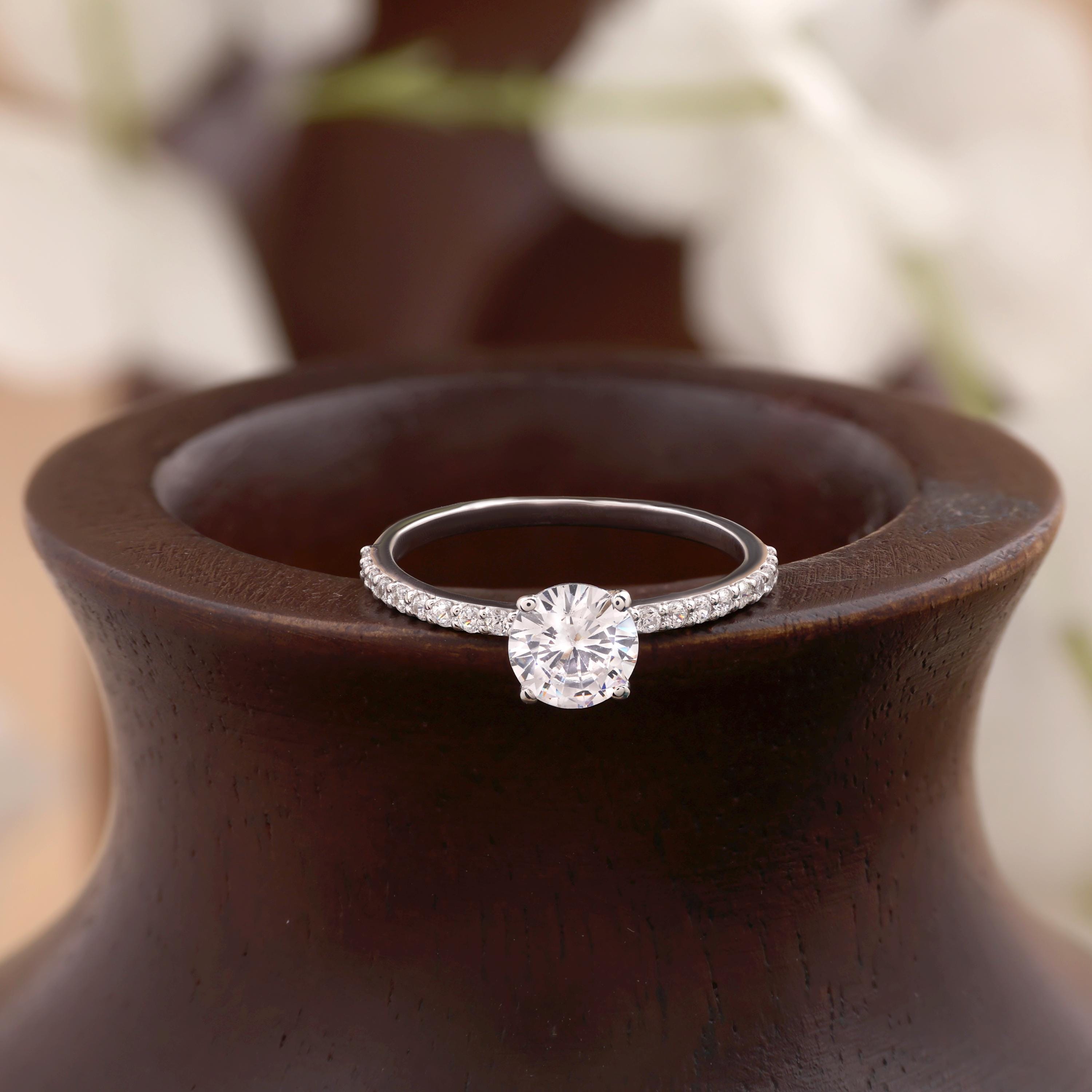 1ct Round Moissanite Diamond Engagement Ring | 14K Gold Solitaire Ring | Valentine Gift For HER
