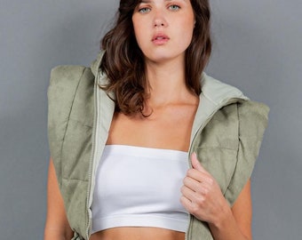 Hooded Puffer Vest with Side Ties