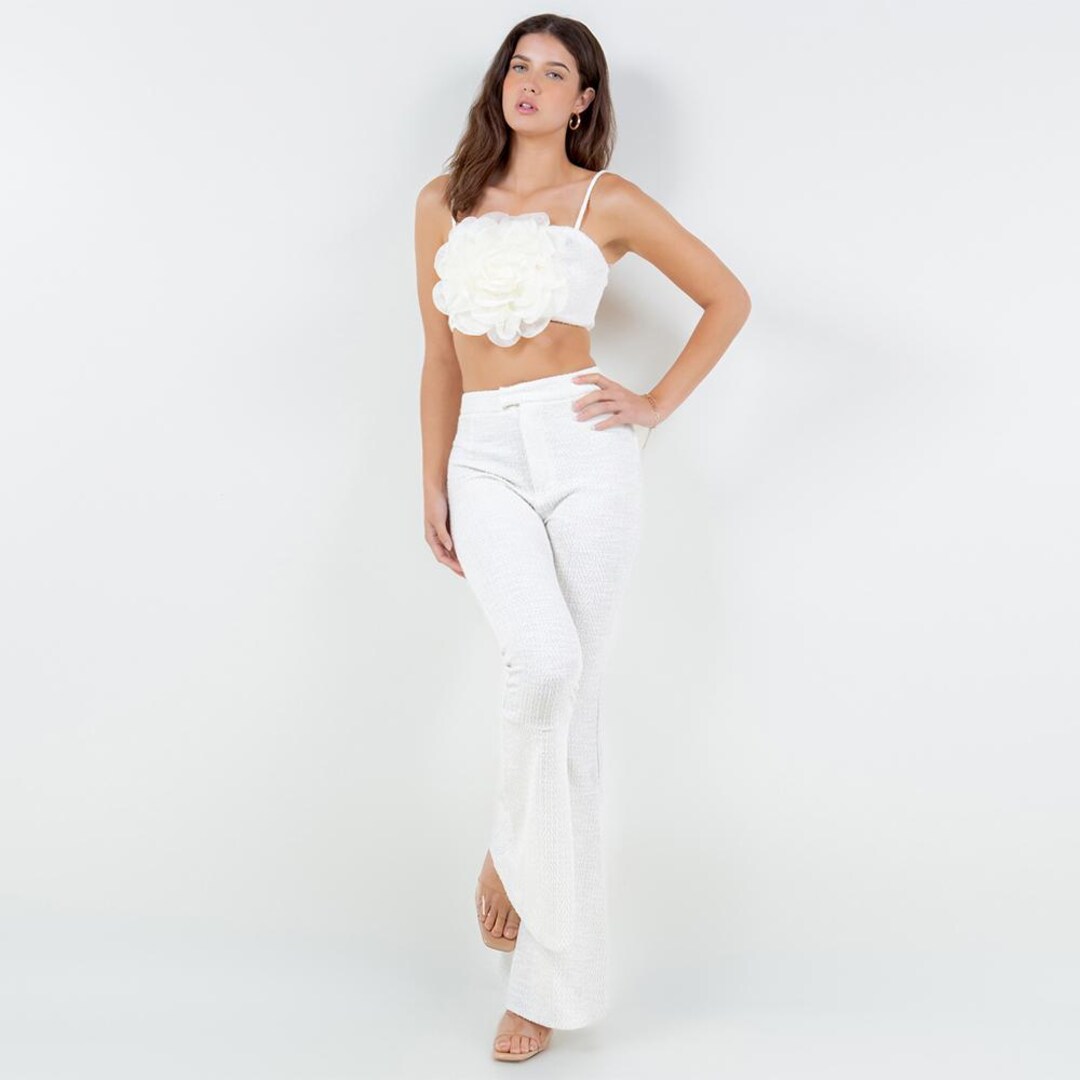 Two-Piece Set with Floral Sweater and Skirt - White main image 0