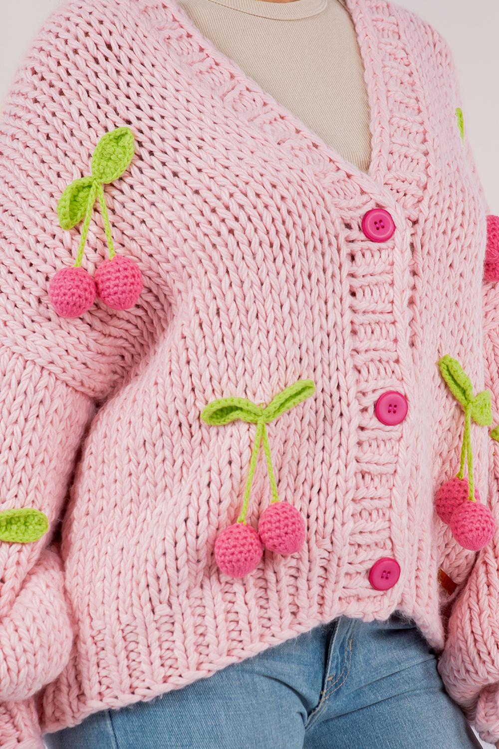 Pink Cherry Knit Cardigan - Etsy