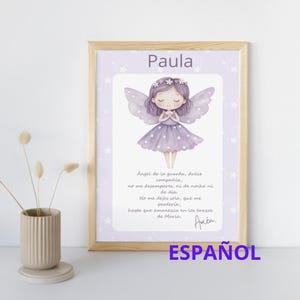 Ángel de la Guarda Oración para Niña - Cuadro Infantil Religioso Descargable, Digital Personalizado - Printable Catholic, Decoración Bautizo