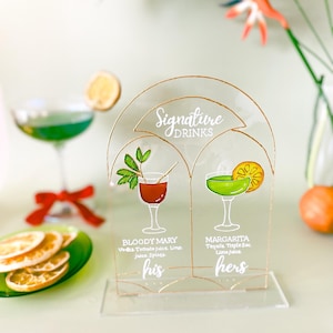 Panneau de Cocktails Signature pour Mariage - Signalétique Personnalisée de Bar et Boissons - Acrylique Style Vitrail Peint à la Main
