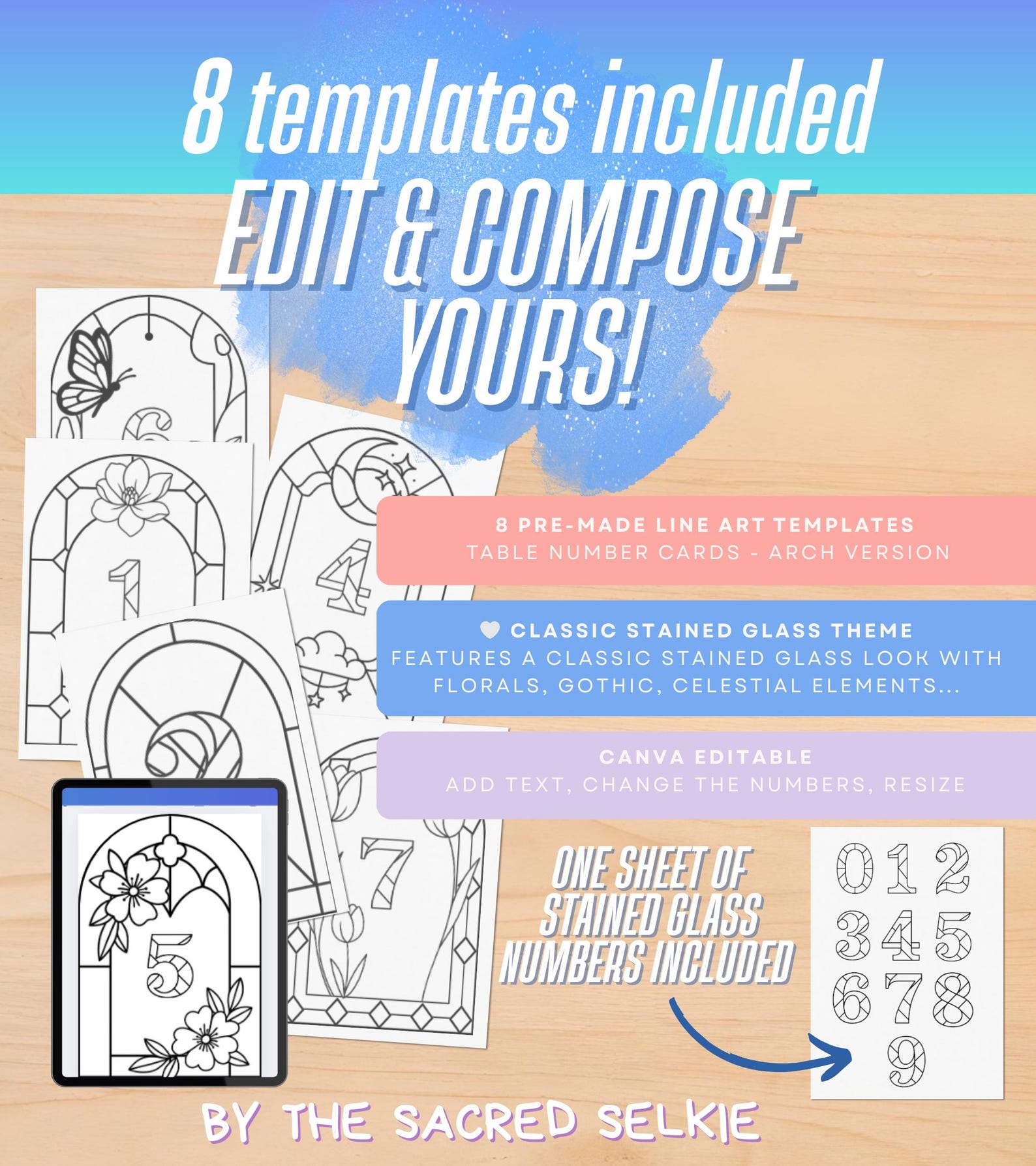 DIY Faux Stained Glass Painting Table Number Cards Template Bundle ...