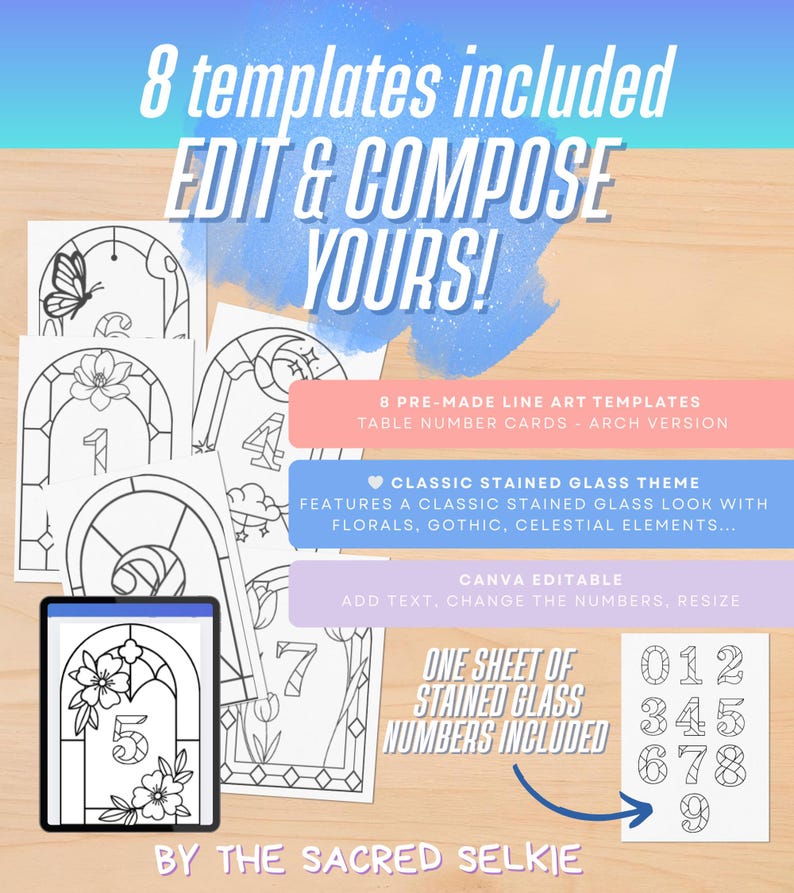 DIY Faux Stained Glass Painting Table Number Cards Template Bundle ...