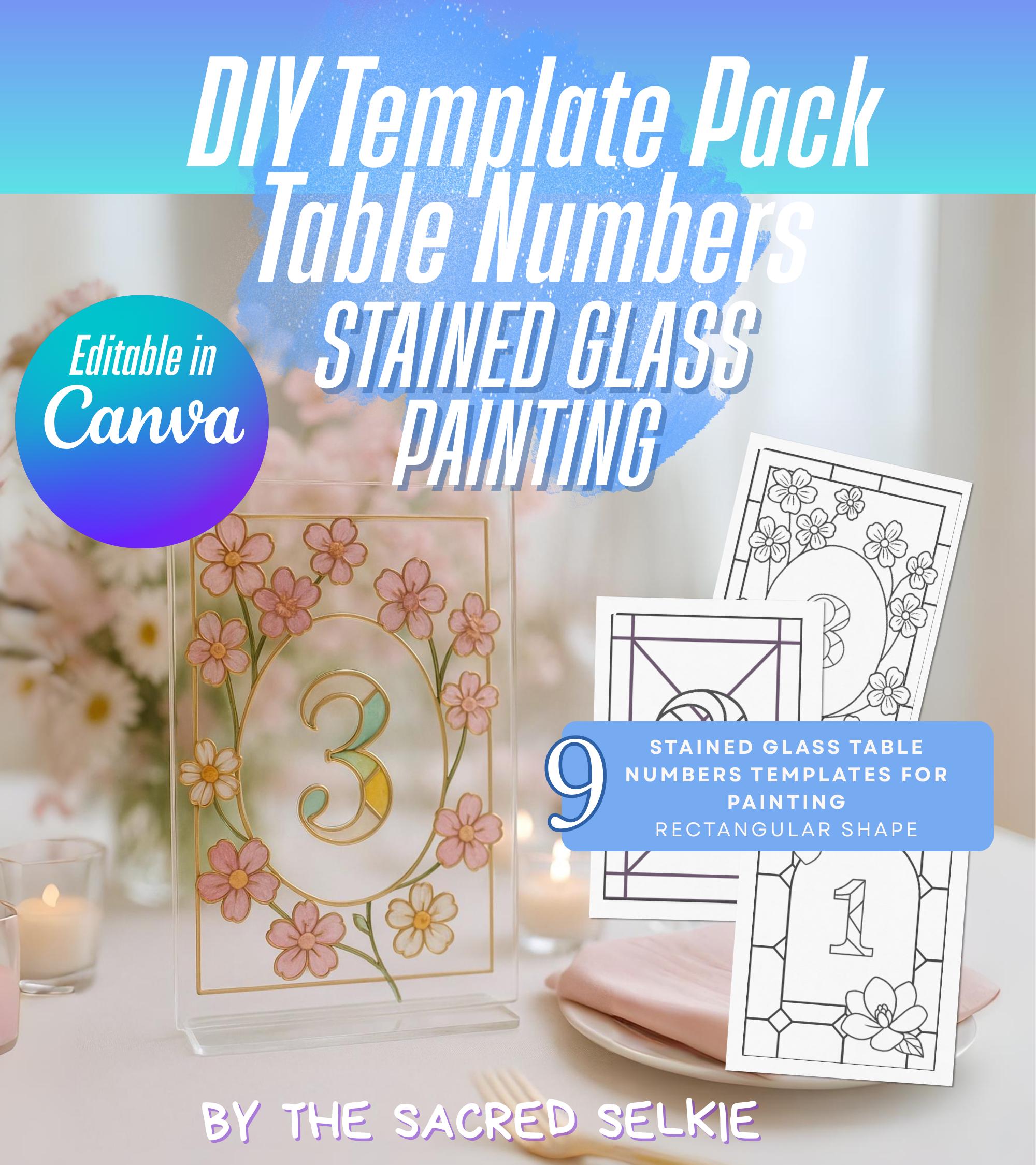 Stained Glass Painting Table Number Cards Template Bundle – Rectangular ...