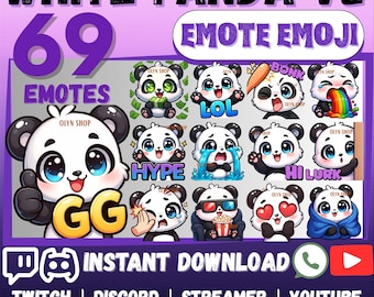 MEGA 69 Emote Emoji Bundle PANDA Premium Pack for Twitch, Discord, Kick, YouTube, Facebook, Whatsapp, etc| Cute Kawaii Chibi Cartoon Sticker