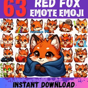 63 Chibi Red Fox Emotes Emojis Mega Pack | Cute Twitch Emotes, Discord Emotes, Kick Emotes | Kawaii Red Fox Foxe Streamer Assets