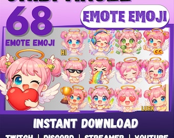 MEGA 68 Emote Emoji Bundle CHIBI ANGEL for Twitch, Discord, Kick, YouTube, Facebook, Whatsapp, etc | Cute Kawaii Adorable Angel chat Sticker