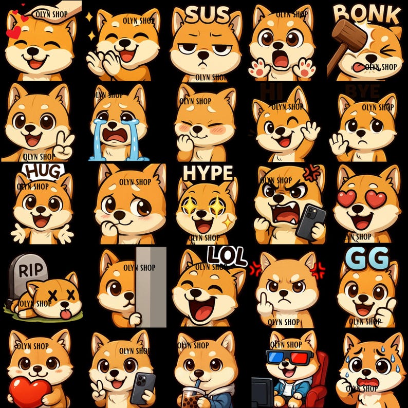 61 Chibi Shiba Inu Emotes Emojis Mega Pack | Cute Twitch Emotes ...
