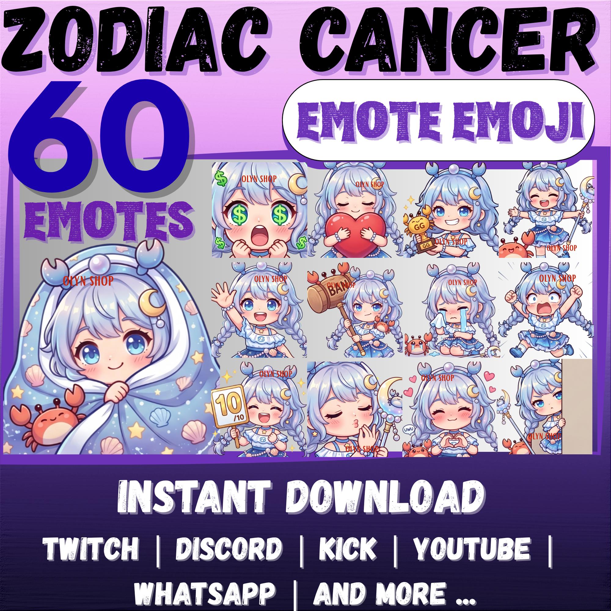 60 Chibi Cancer Zodiac Emotes, Horoscope Girl Digital Download (twitch ...