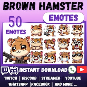50x Pakiet EMOTEK BRĄZOWYCH CHOMIKÓW Whatsapp | Twitch | Discord | YouTube | Streaming | Słodka naklejka z emotikonami brązowych chomików w stylu kawaii chibi