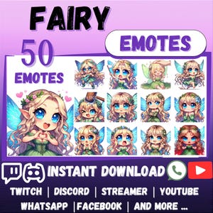50x CHIBI FAIRY EMOTES Pack Whatsapp | Twitch | Discord | YouTube | Streaming | Cute Kawaii Chibi Cartoon Adorable Fairy Emoji Emote Sticker