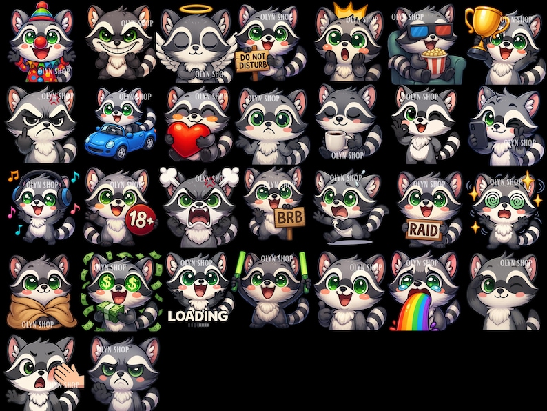 65 Chibi Raccoon Emotes Mega Pack | Cute Twitch Emotes, Discord Emotes ...
