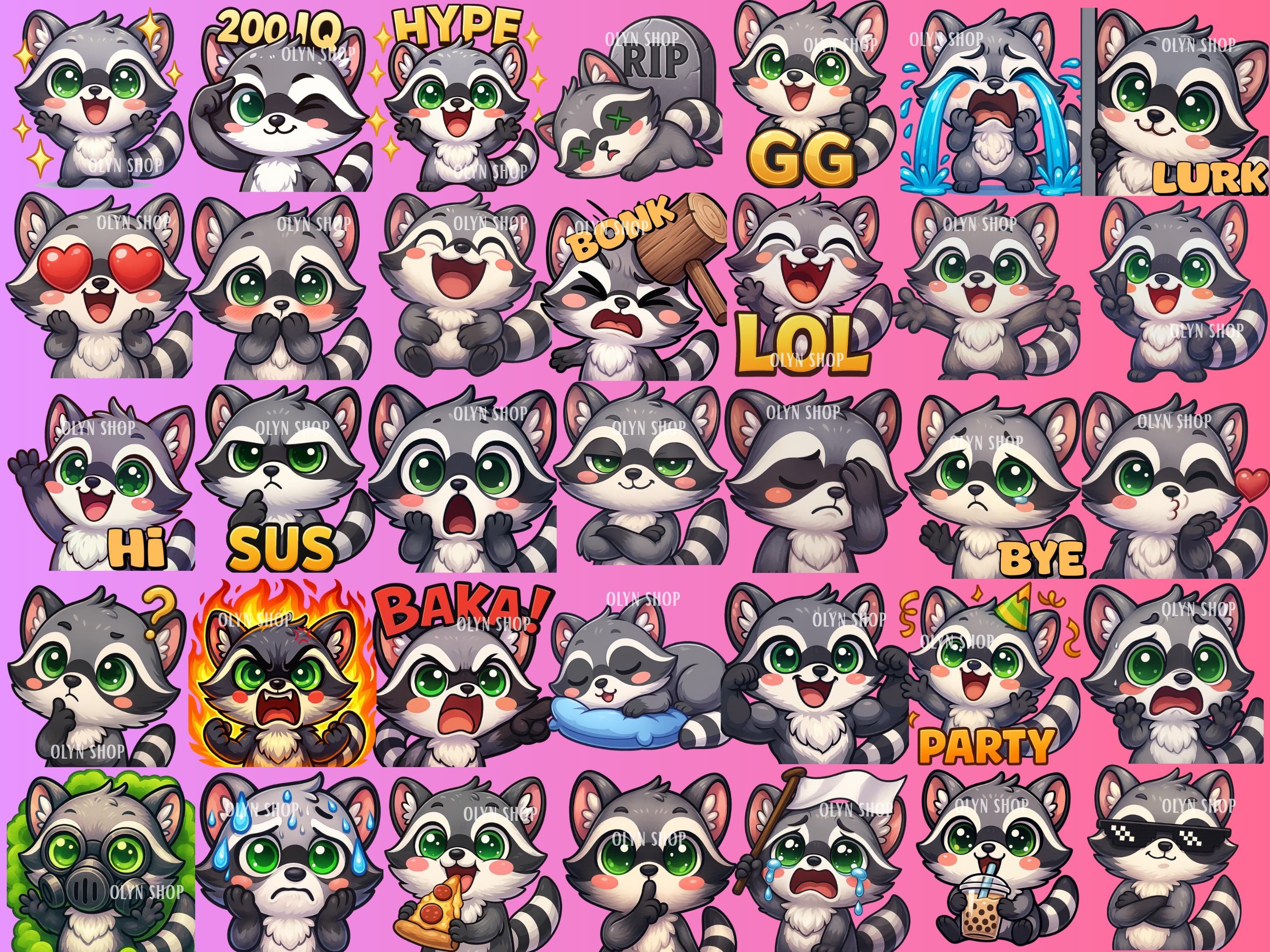 MEGA 65 Emote Emoji Bundle Chibi Raccoon for Twitch, Discord, Kick ...