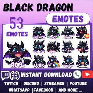 53x Chibi BLACK DRAGON EMOTES Pack Whatsapp | Twitch | Discord | YouTube | Streaming | Cute Kawaii Cartoon Black Cat Emoji Emote Sticker