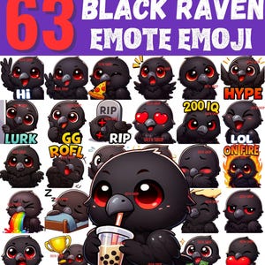 63 Chibi Black Raven Crow Emotes Emojis Mega Pack | Cute Twitch Emotes, Discord Emotes, Kick Emotes | Kawaii Raven Streamer Assets