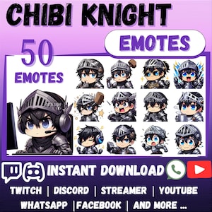 50x CHIBI KNIGHT EMOTE Pack Whatsapp | Twitch | Discord | YouTube | Streaming | Cute Kawaii Chibi Cartoon Knight Warrior Emoji Emote Sticker