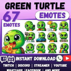 67 Chibi Green Turtle Emotes Emojis Mega Pack | Cute Twitch Emotes, Discord Emotes, Kick Emotes | Kawaii Turtle Streamer Assets