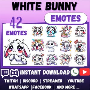42x BUNNY EMOTES Pack Whatsapp | Twitch | Discord | YouTube | Streaming | Cute Kawaii Chibi Cartoon rabbits Emoji Emote Sticker Pack