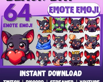 MEGA 64 Emote Emoji Bundle Chibi Black Bat for Twitch, Discord, Kick, YouTube, Facebook, Whatsapp, etc | Cute Kawaii Vampire Sticker