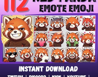 MEGA 112 Emote Emoji Bundle Red Panda for Twitch, Discord, Kick, YouTube, Telegram, Whatsapp, etc | Cute Adorable Chibi chat Sticker
