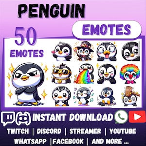 50x PENGUIN EMOTES Pack Whatsapp | Twitch | Discord | YouTube | Streaming | Cute Kawaii Chibi Cartoon Penguin Pinguin Emoji Emote Sticker