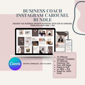 Business Coach Instagram-carrouselbundel, canva-sjablonen met MRR + PLR, bewerkbare sjablonen voor bedrijfsgroei