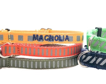 Night Safety Reflective Cat Collar - Personalized option available / Breakaway Collar/ Gold, Orange, Olive, Lime, Navy / Bell Option