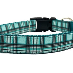 Teal Green Plaid Dog Collar / Preppy Dapper Plaid / Martingale /Buckle / Cat Breakaway or Tiny Dog