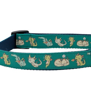 Deep Teal Dragons Dog Collar / Dragonslayer / Martingale or Buckle Custom Dog Collar / Teal Olive Green Sage Dragons / Exclusive