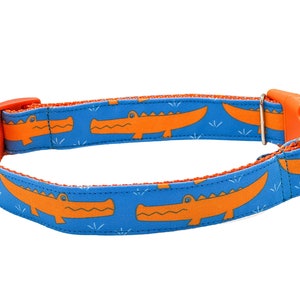 Orange Bright Blue Alligator Dog Collar, Martingale or Buckle, Personalized, Light Blue, Custom Made, Nautical Beach Dog Collar