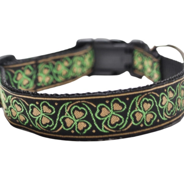 Shamrock Dog Collar in Gold and Lime / Luck of the Irish in Gold / Custom Dog Collar