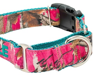 Hot Pink Camo Dog Collar, Embroidered Dog Collar, Martingale Dog Collar, Personalized Dog Collar, Custom Dog Collar, Engraved Buckle Collar