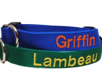 Personalized Flat Buckle Dog Collar | Nylon Webbing ID Tag | Embroidered 1/2 inch, 5/8 inch, 3/4 inch, 1 inch Widths