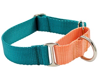 Solid Nylon Martingale Dog Collar | Limited Slip Collar | 24 Color Choices | 5/8 3/4 1 inch Widths | 2-color or 1-color Dog Collar
