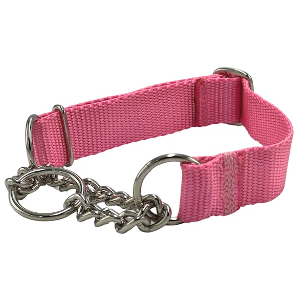 Solid Nylon Chain Martingale Dog Collar | Stainless, Chrome Plated, Brass | 24 Color Choices | 5/8 3/4 1 inch | Nylon Webbing Training