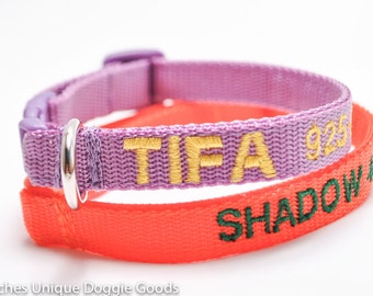 Personalized Safety Cat Collar/You pick Color/15 Colors/Breakaway Collar/Choose embroidery color and font