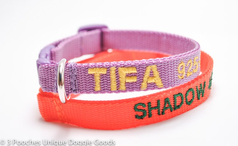 Personalized Safety Cat Collar/You pick Color/15 Colors/Breakaway Collar/Choose embroidery color and font image 1