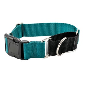 1.5 inch Buckle Martingale Nylon Dog Collar | Plastic, Metal or ID Engraved Buckle Collar | 1 1/2 inch width | Wide Width | Solid Colors