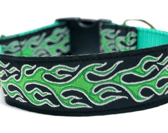 Flames Dog Collar / Hot Rod Flames Dog Collar / 6 Colors / Martingale or Buckle | Personalized ID Name Option